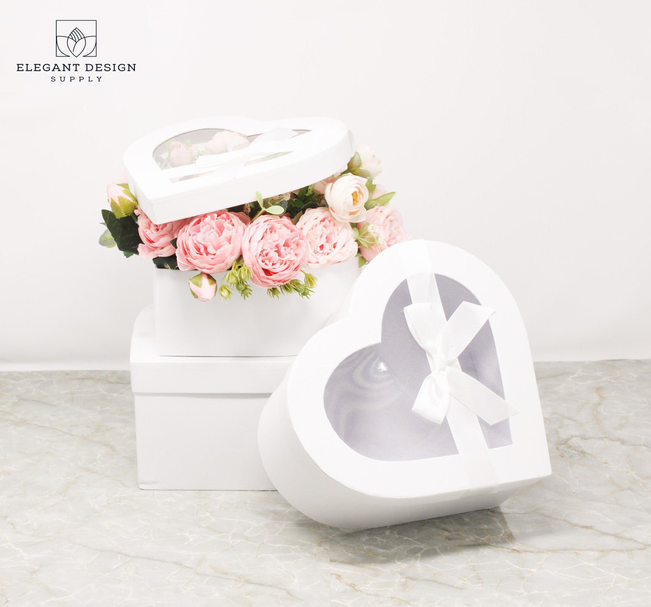 Heart Shaped Box with Ribbon and Clear Lid - Elegant Supply