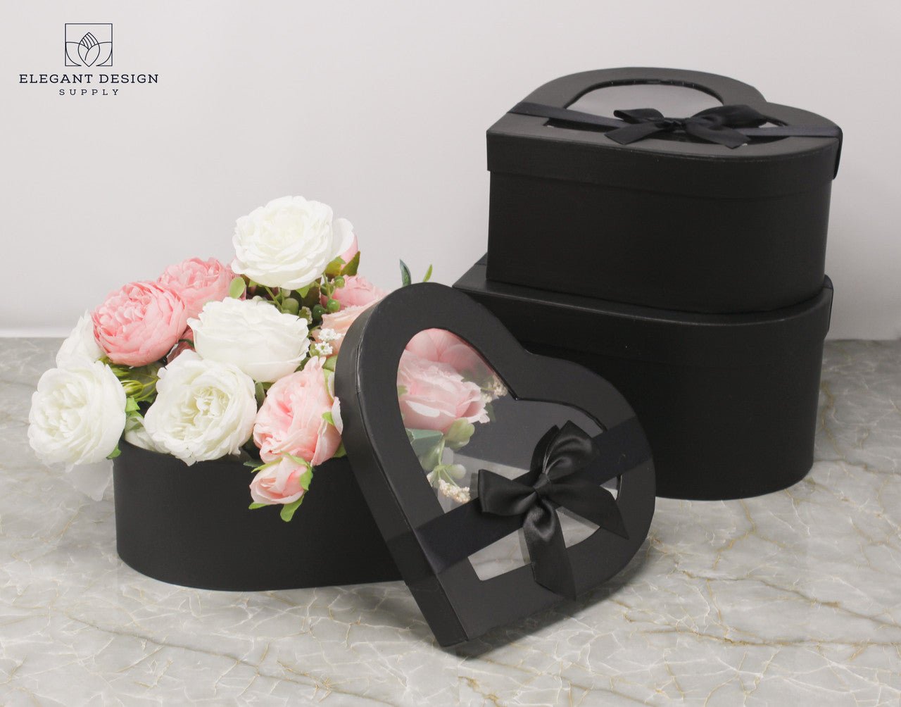 Heart Shaped Box with Ribbon and Clear Lid - Elegant Supply