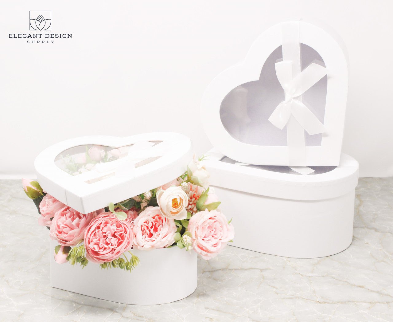 Heart Shaped Box with Ribbon and Clear Lid - Elegant Supply
