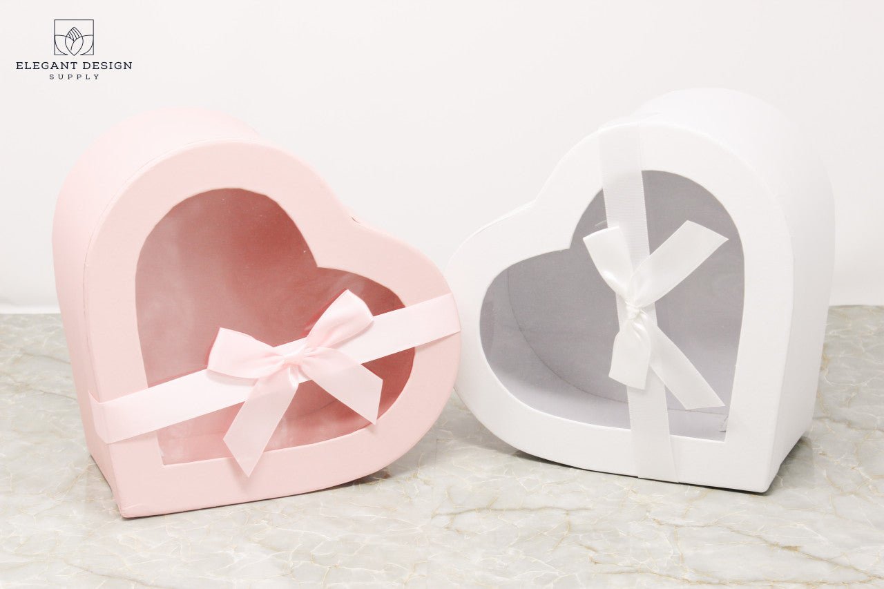 Heart Shaped Box with Ribbon and Clear Lid - Elegant Supply