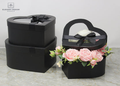 Heart Shaped Box with Ribbon and Clear Lid - Elegant Supply