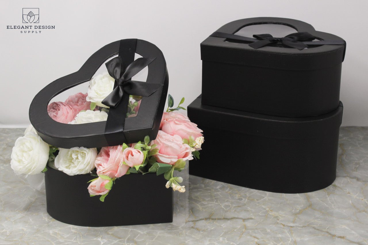 Heart Shaped Box with Ribbon and Clear Lid - Elegant Supply