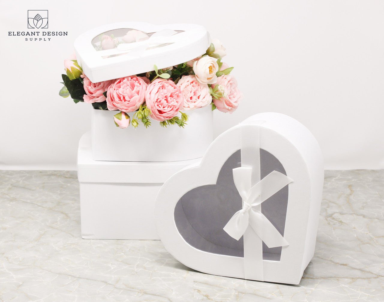 Heart Shaped Box with Ribbon and Clear Lid - Elegant Supply