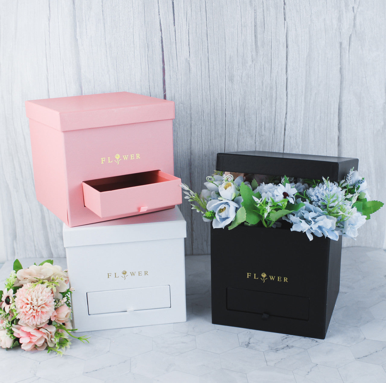 Square Flower Box With Drawer | Elegant Flower Packaging Supply – Elegant  Supply
