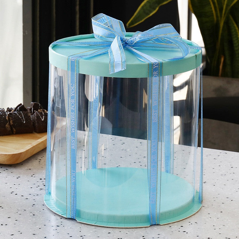 Blue Tall Cake Box for bakery goods. PET plastic cake box.