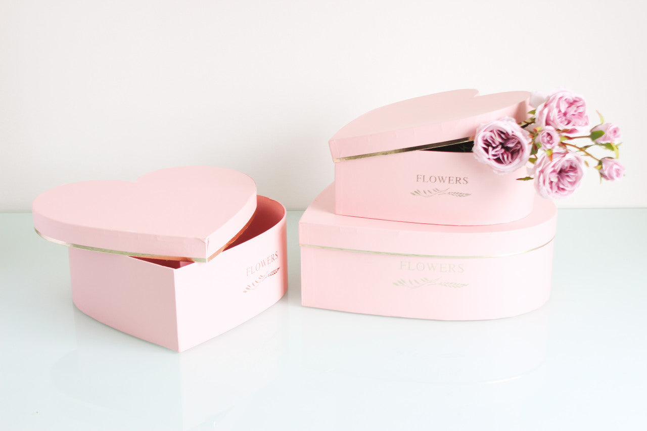 Pink Heart Shape Flower Box for luxury flower arrangements, chocolate strawberries, and gifts.