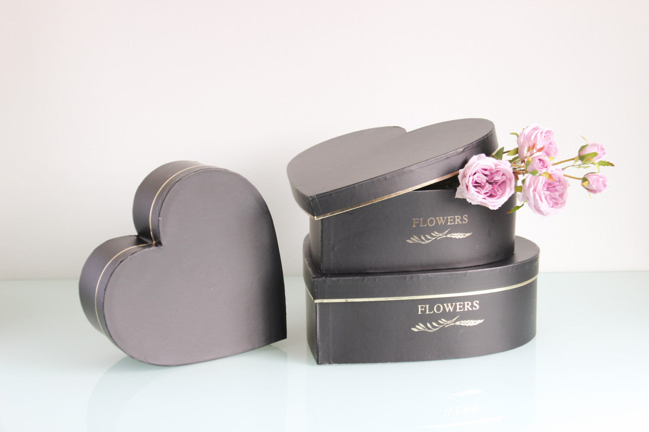 Different angles Black Heart box, chocolate box, flower box and gift box.