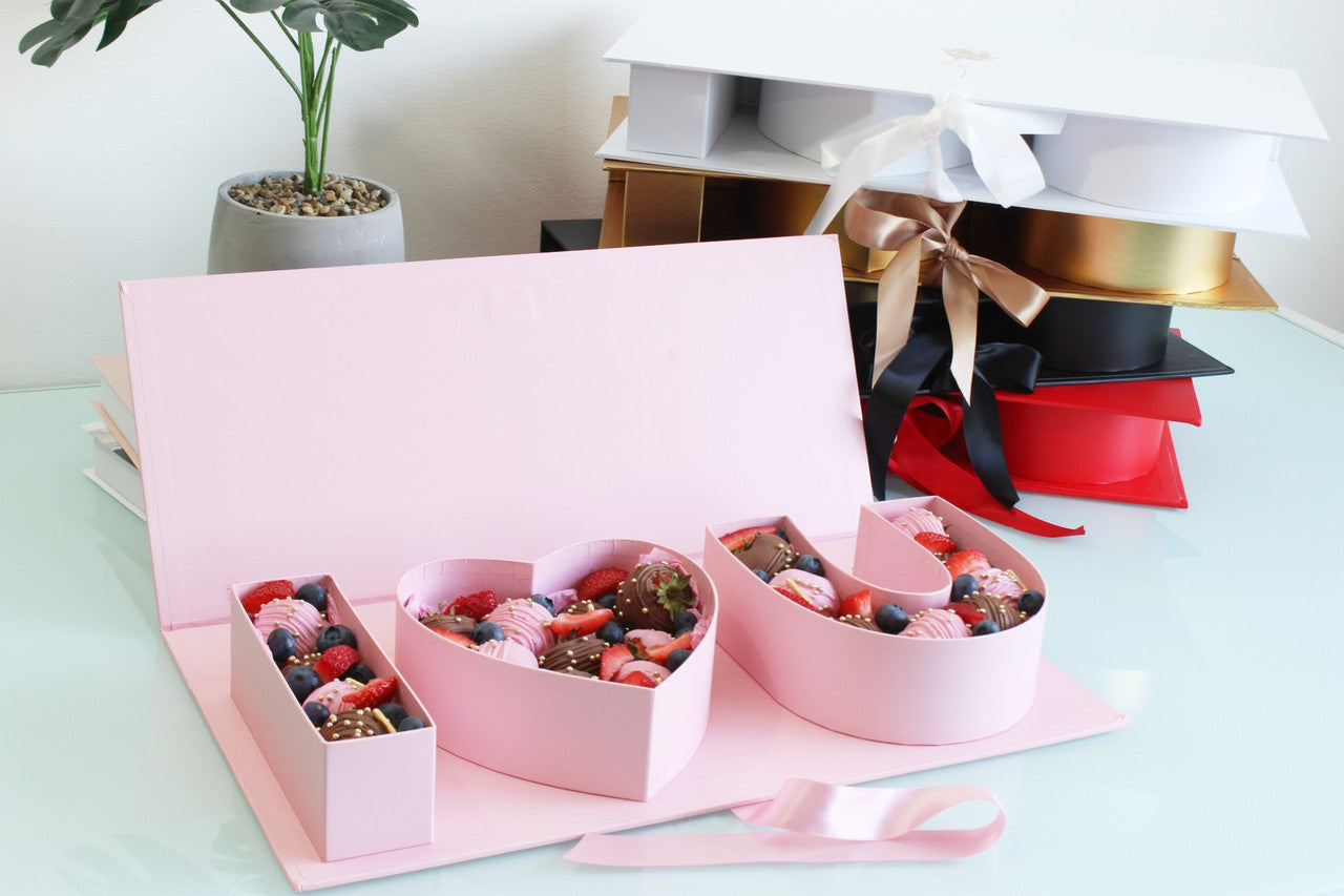 Pink "I Love You" heart box for flower arrangements or chocolate strawberries