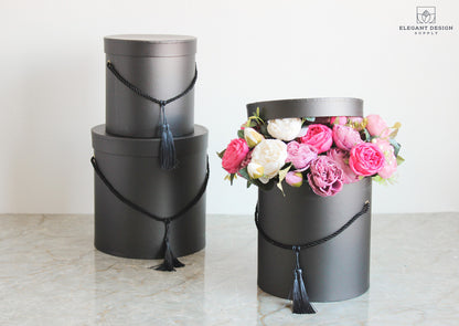 Pearly Round Flower Hat Box with Tassel, Flower Packaging