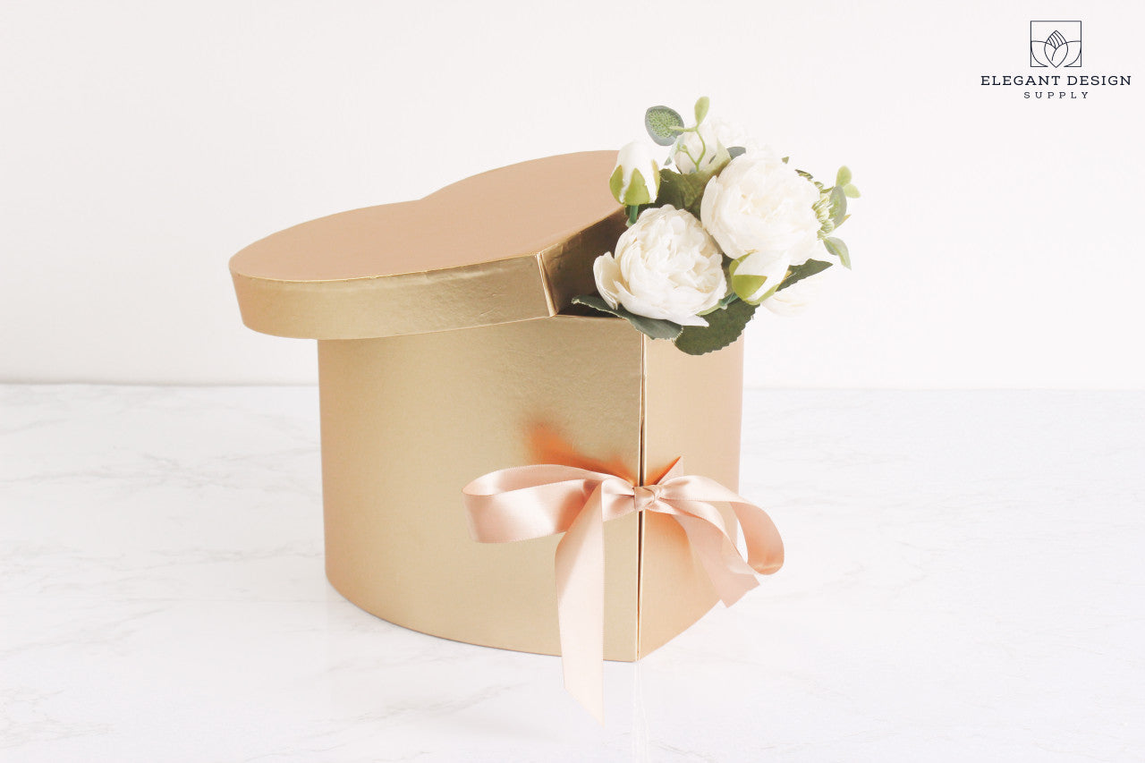 Metallic Two Layers Heart Shape Flower Box with Lid