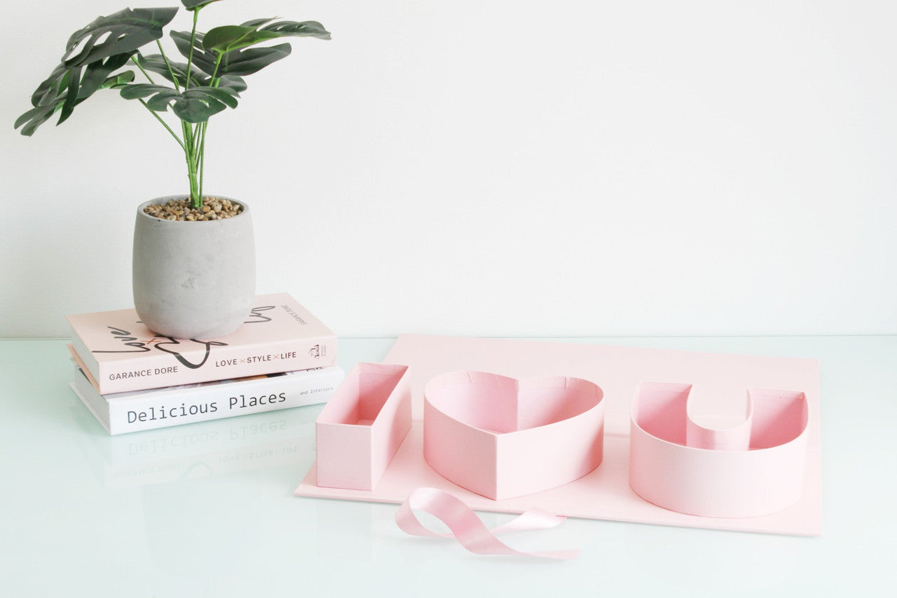 Empty Pink  "I Love You" heart box perfect for Valentine's Day boxes, wedding decor, and as a food box or candy box.