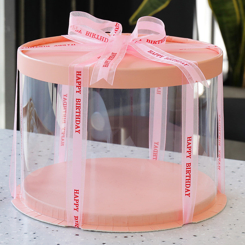 Pink Round Clear Cake Box, Clear display cake box for bakery goods and desserts.