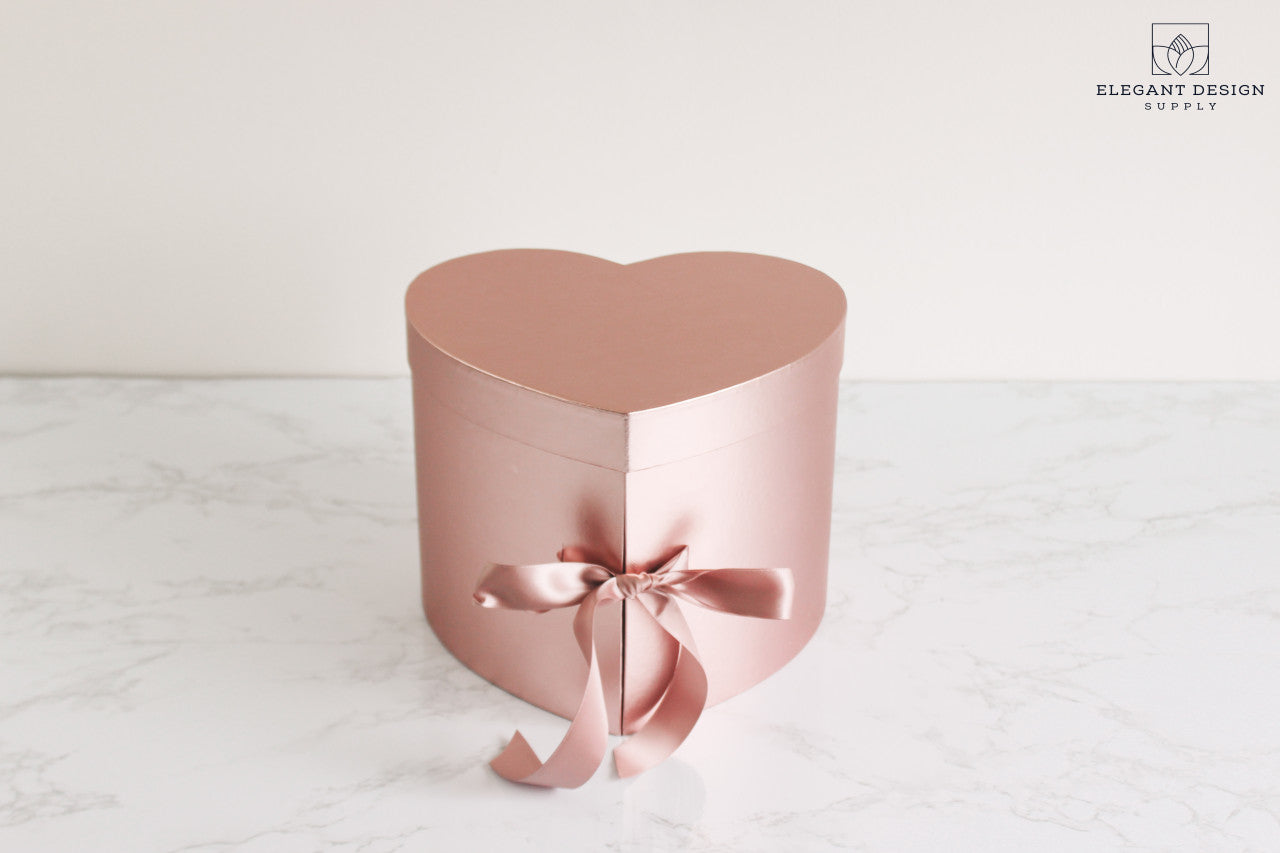 Metallic Rose Gold Two Layers Heart Shape Flower Box with Lid