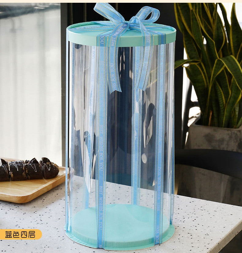 Very Tall Blue Cake Box for bakery goods. PET plastic cake box.