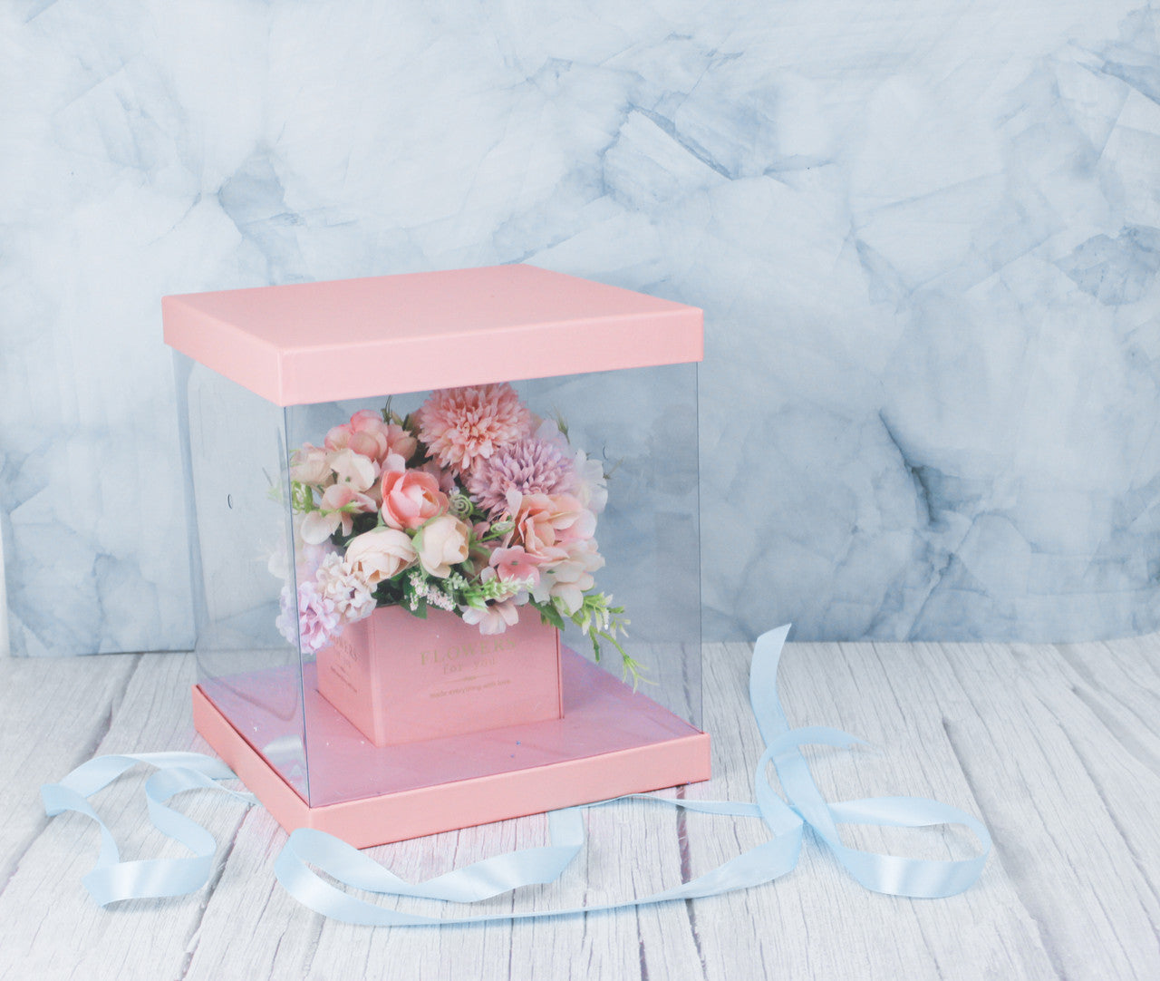 5Pcs Transparent Square Gifts Box With Window Fresh Flower Packing Boxes  Pink Paper Bag For Father'S Day Wedding Birthday Party Gifts