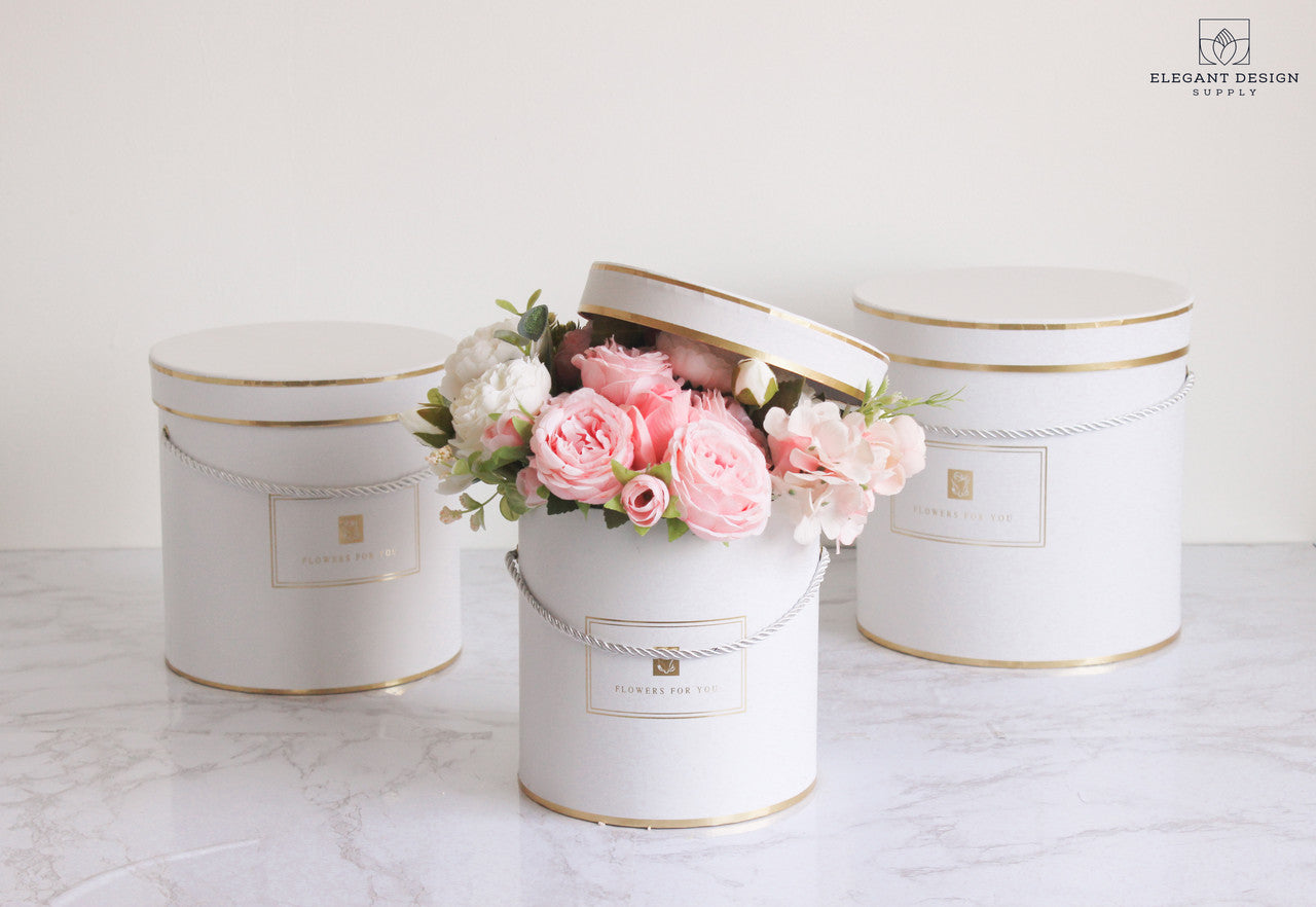 White Round Hat Flower Boxes, Elegant Flower Gift Boxes for beautiful flower arrangements!