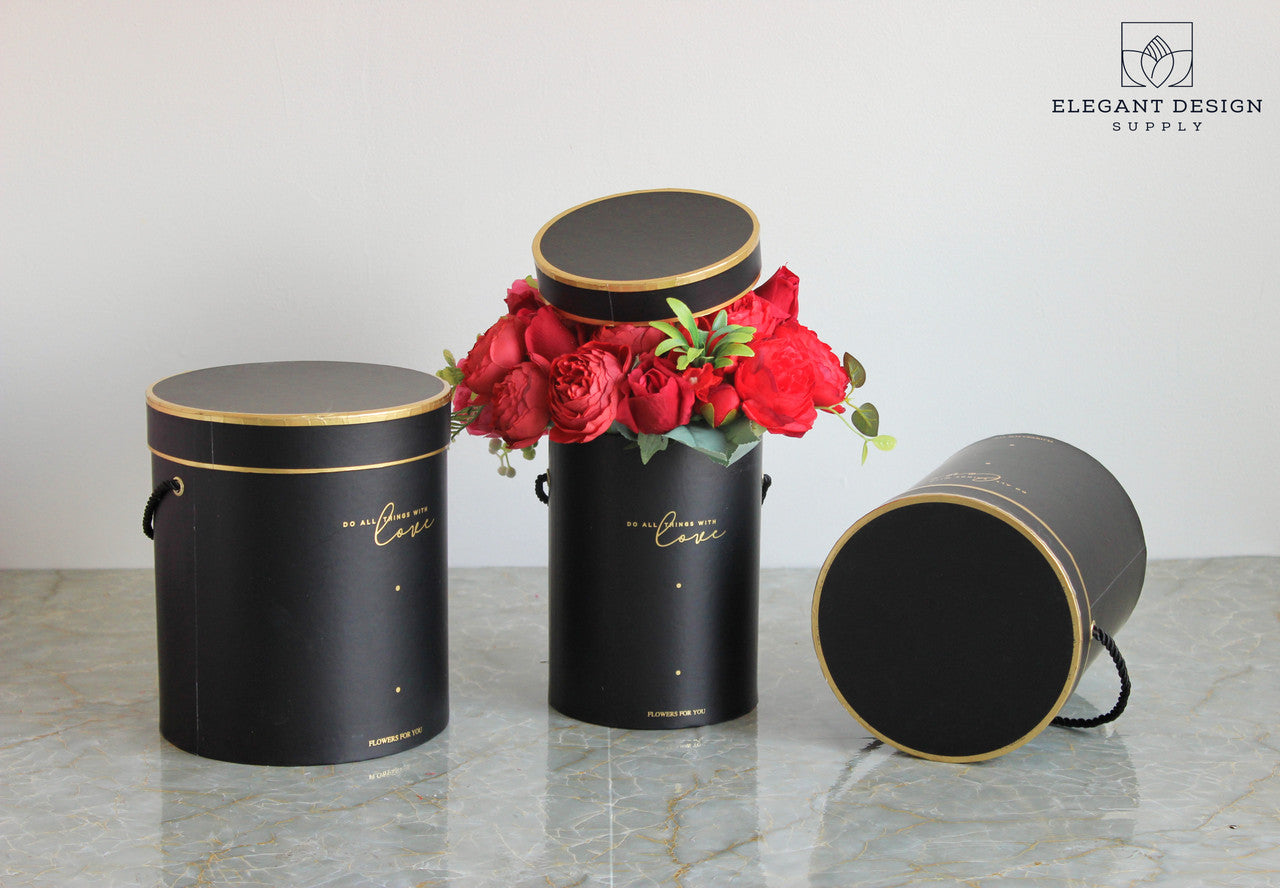 Cylinder Florist Portable Box Black Round Flower Hat Box Flower Gift Box  3PCS Sets 190 X 215mm - China Paper Box and Cardboard Box price
