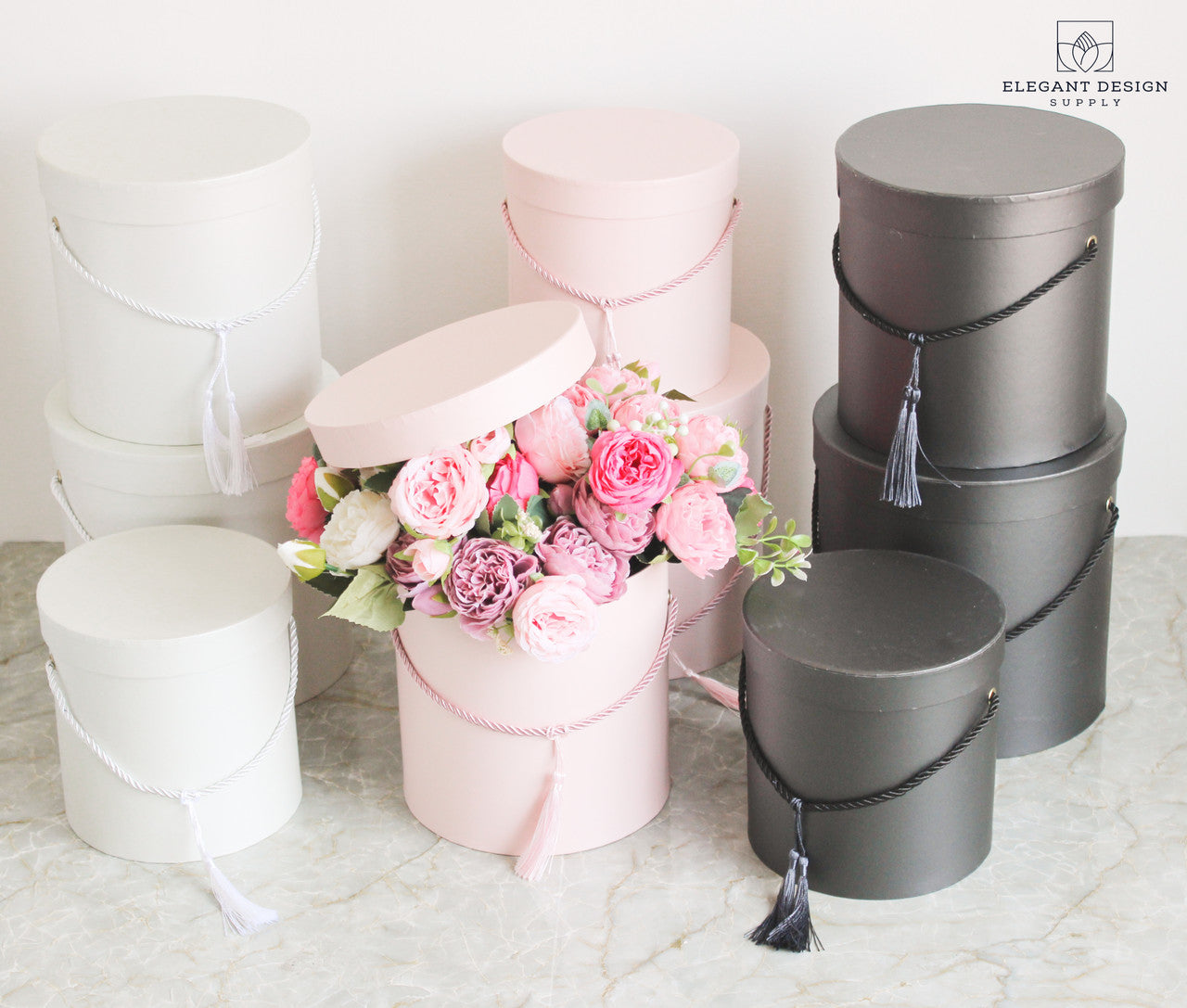 Double Layer Round Flower Hat Boxes with Ribbon – Floral Supplies Store