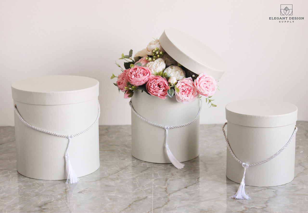 Set of 3 - Round White Pearl Hat Box Boxes - Storage Florist Home Gift –  Titleys Flowers / Direct Florist Supplies