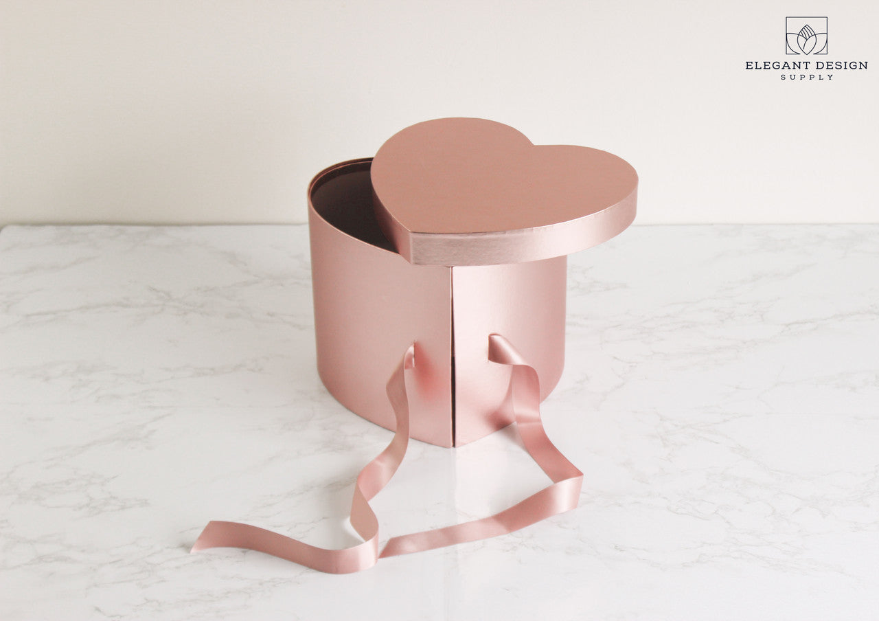 Metallic Rose Gold Two Layers Heart Shape Flower Box with Lid