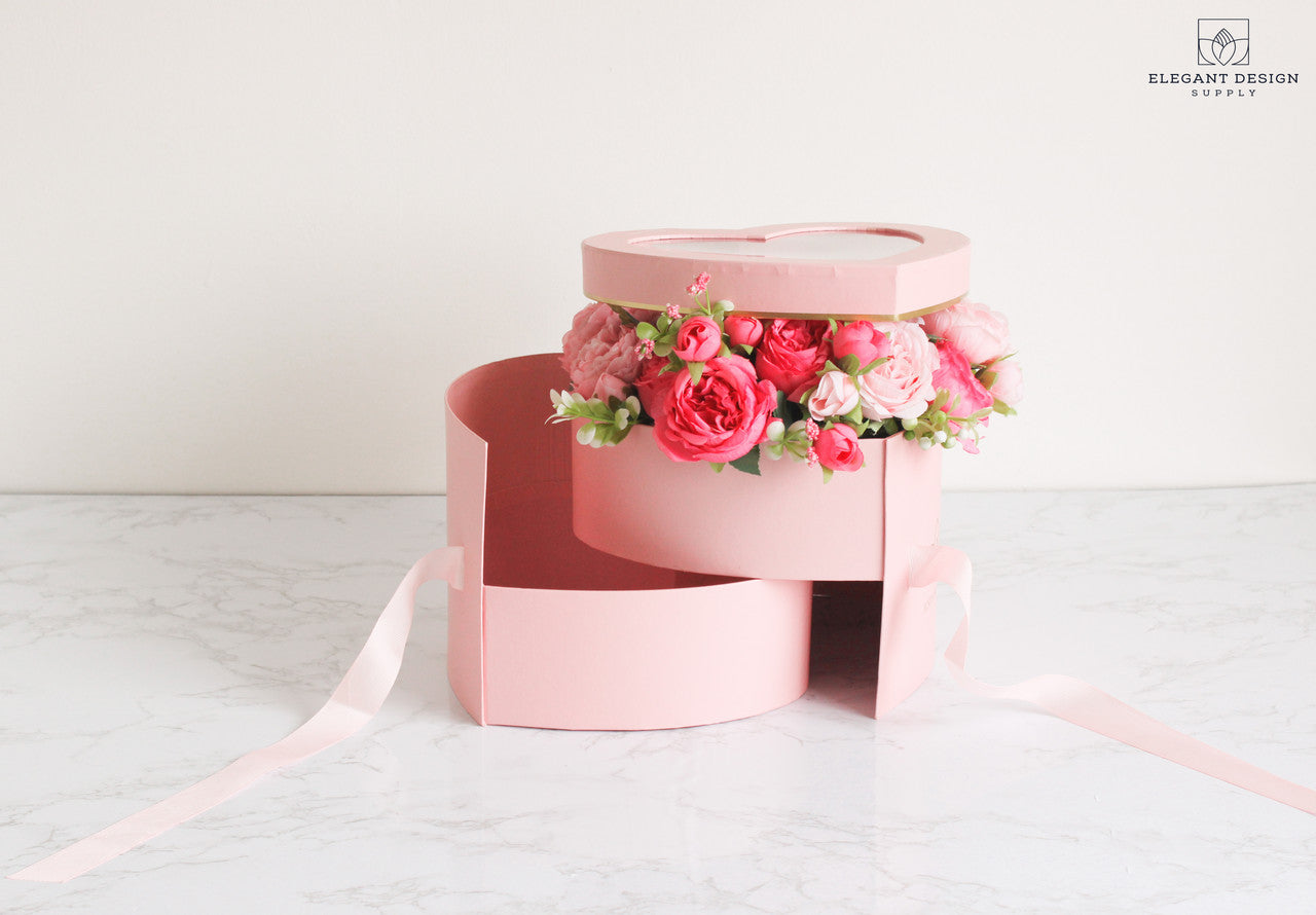 Pink Two layers Heart-shaped flower box for flower arrangements