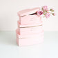 3 Piled pink Heart Boxes for luxury flower arrangements, chocolate strawberries, and gifts.