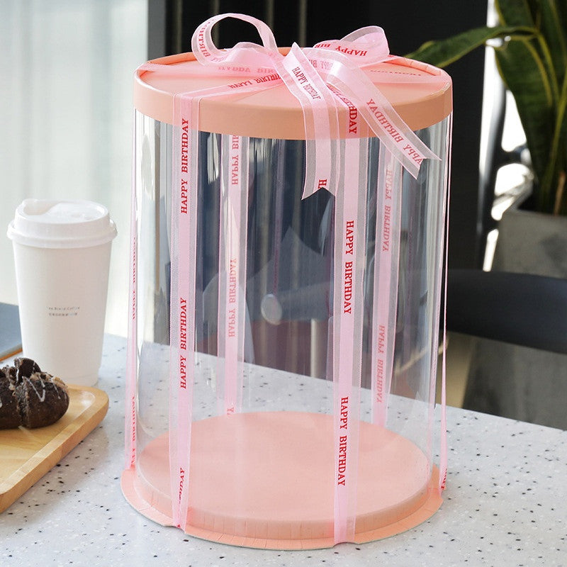 Tall Round Transparent Clear Cake Box with Base and Lid