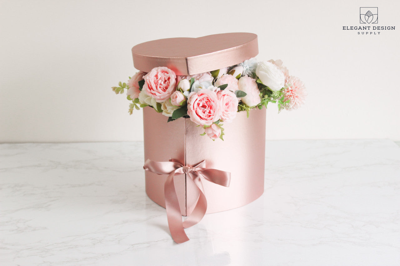 Metallic Rose Gold Two Layers Heart Shape Flower Box with Lid