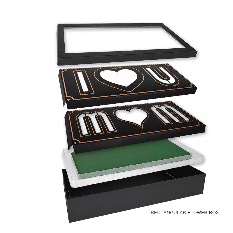 Folding Black Rectangular I Love You Flower Box With Liners and Foams
