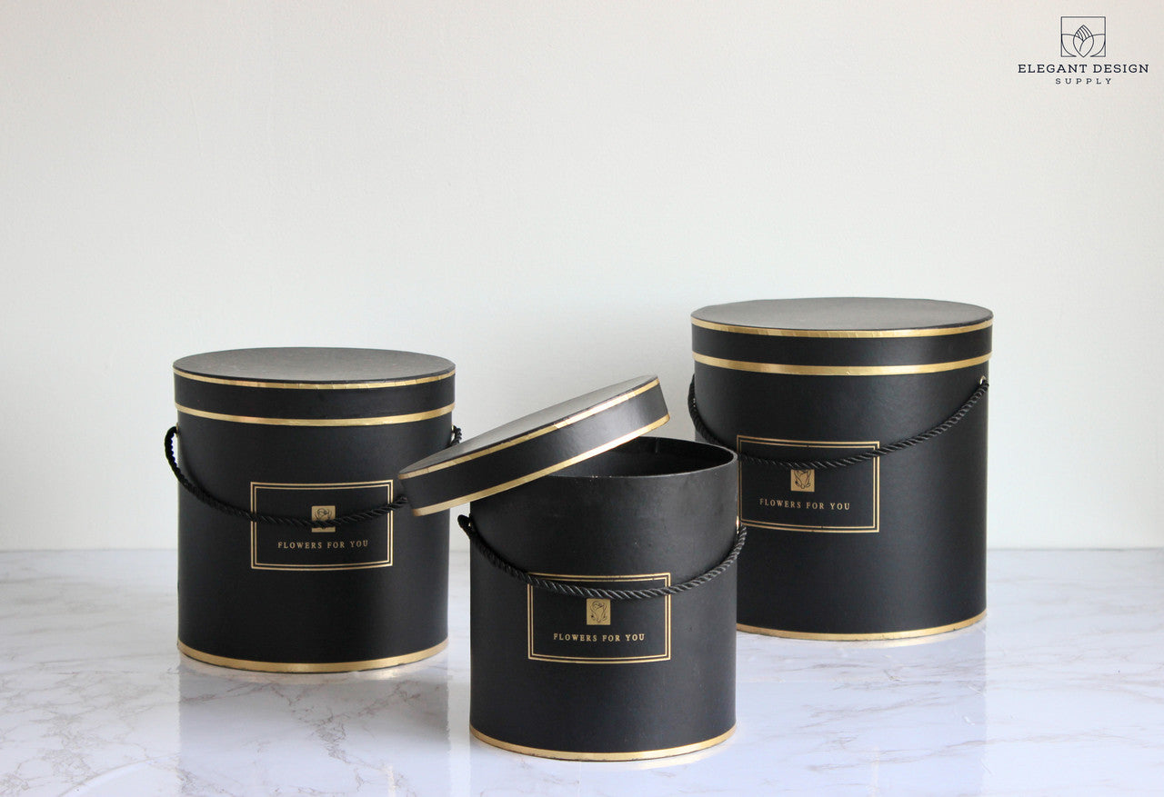 Black Round Hat Flower Boxes, Elegant Flower Gift Boxes for beautiful flower arrangements!