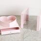 Pink Heart Shaped box with drawer for flower arrangements and gifts.