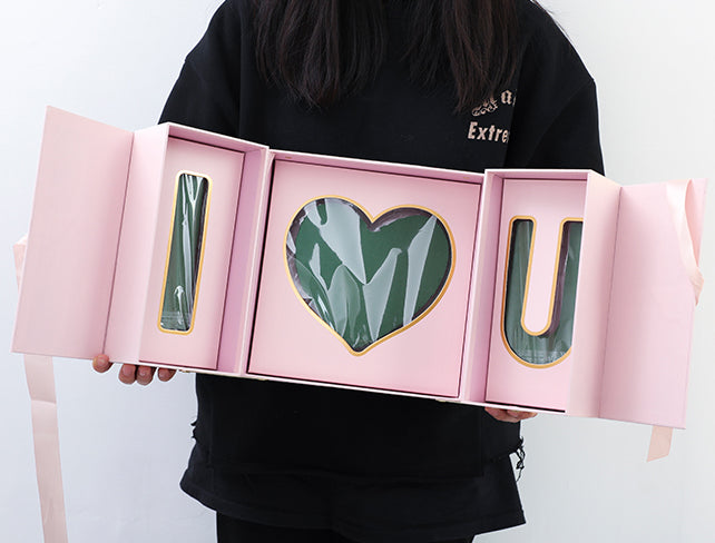 Pink and Gold I Love You Floral Gift Box with Fresh Foam