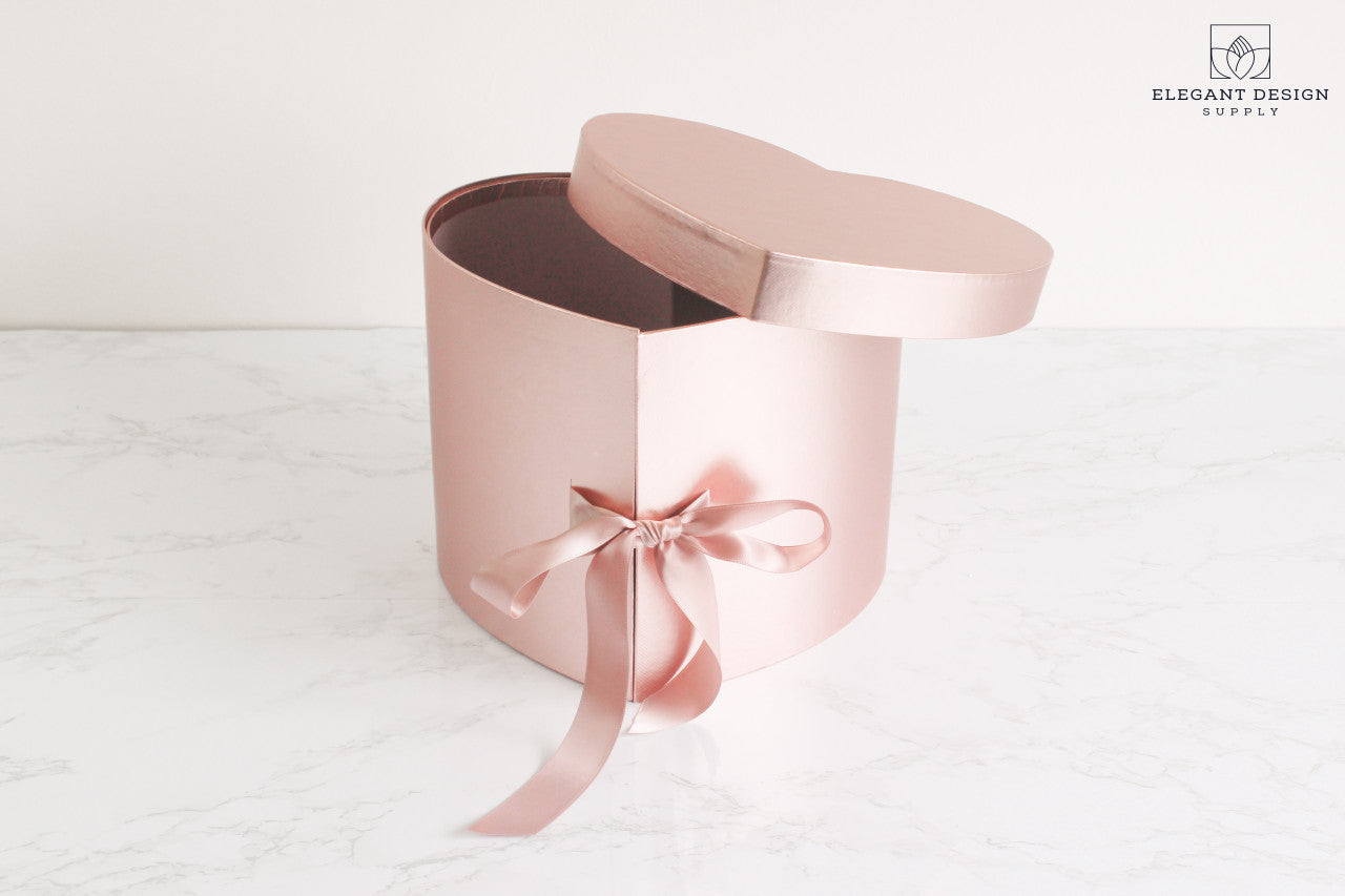 Metallic Rose Gold Two Layers Heart Shape Flower Box with Lid