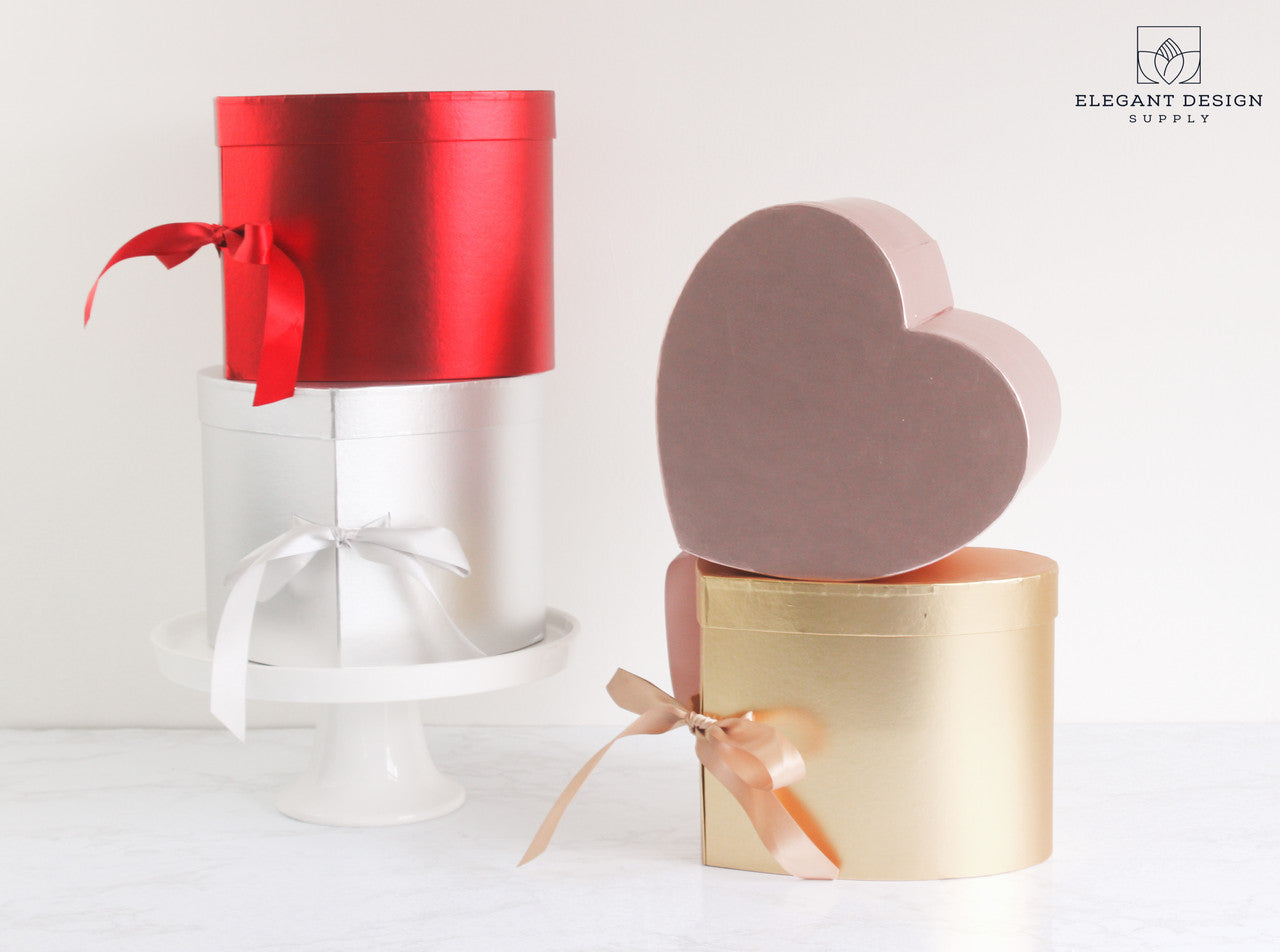 Metallic Two Layers Heart Shape Flower Box with Lid