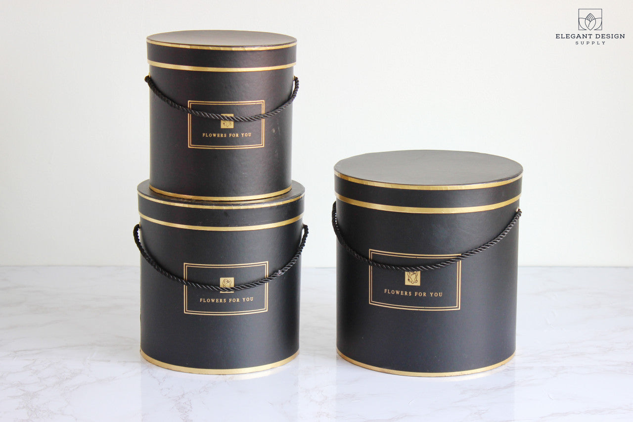 Black Round Hat Flower Boxes, Elegant Flower Gift Boxes for beautiful flower arrangements!