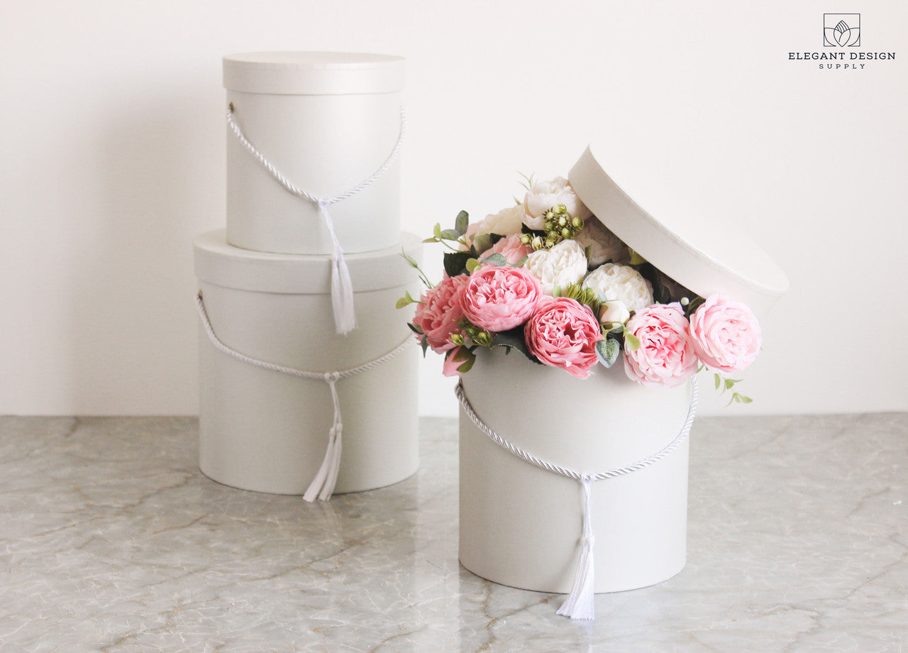 Pearly Round Flower Hat Box with Tassel, Flower Packaging