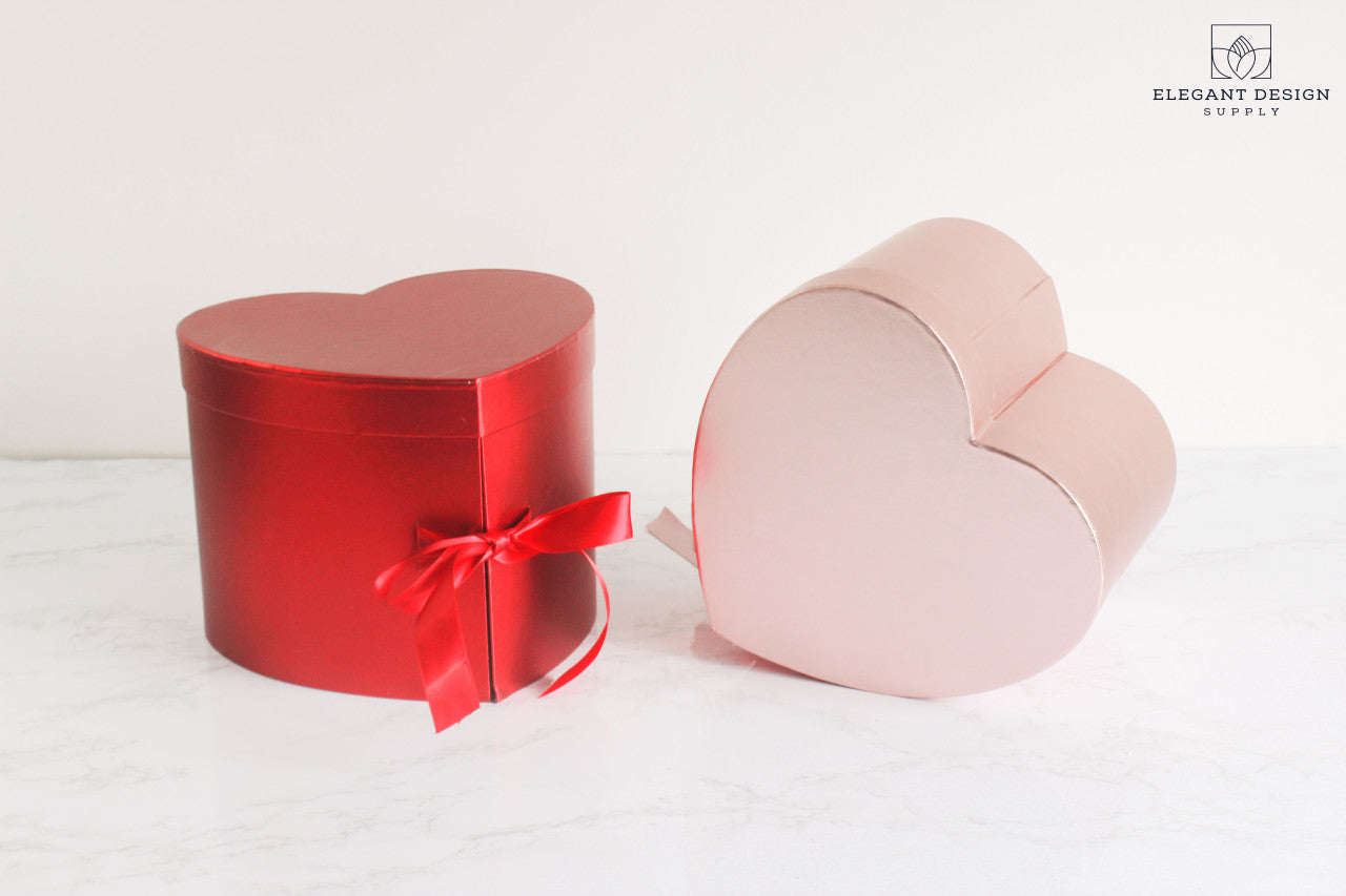 Metallic Two Layers Heart Shape Flower Box with Lid