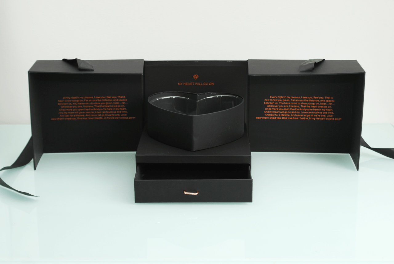 My Heart will go on Satin Square Flower Gift Box with Heart Shape and drawer - Elegant Supply