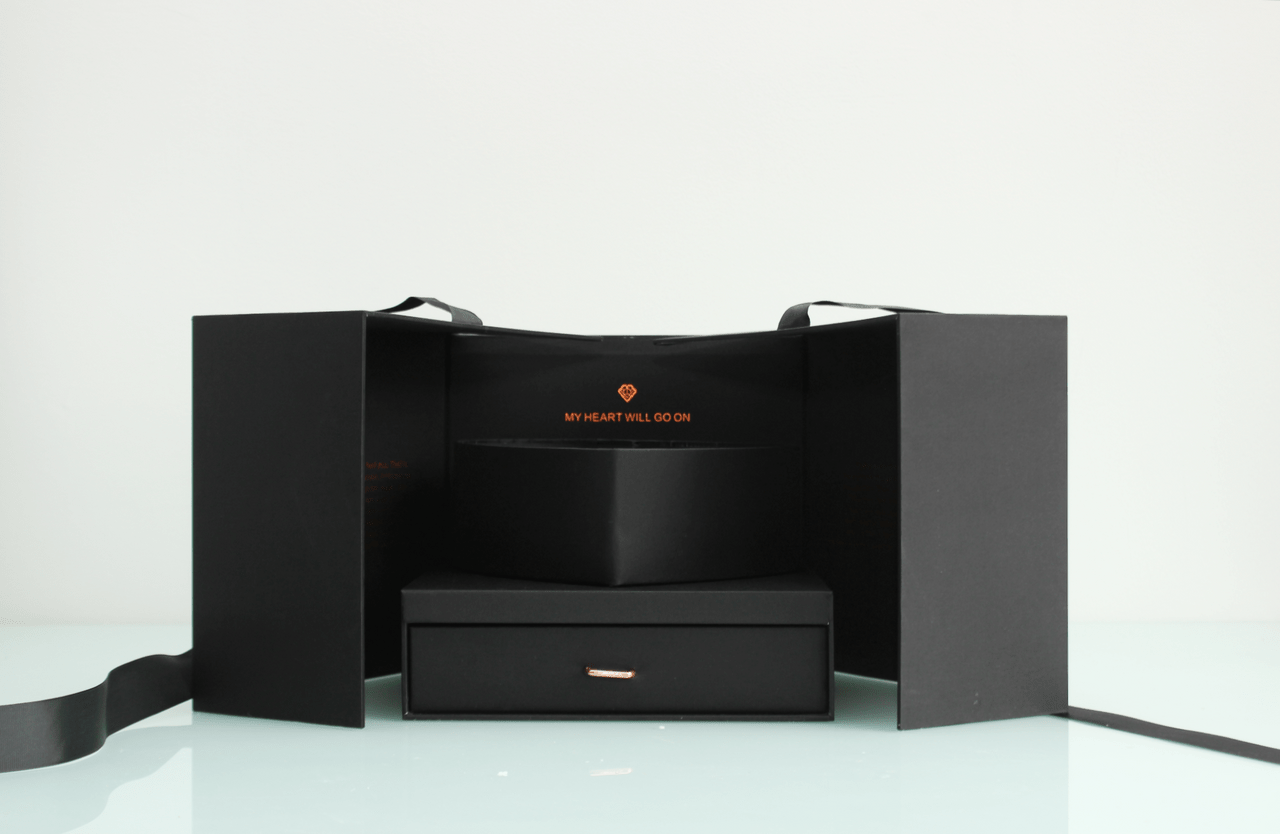 My Heart will go on Satin Square Flower Gift Box with Heart Shape and drawer - Elegant Supply