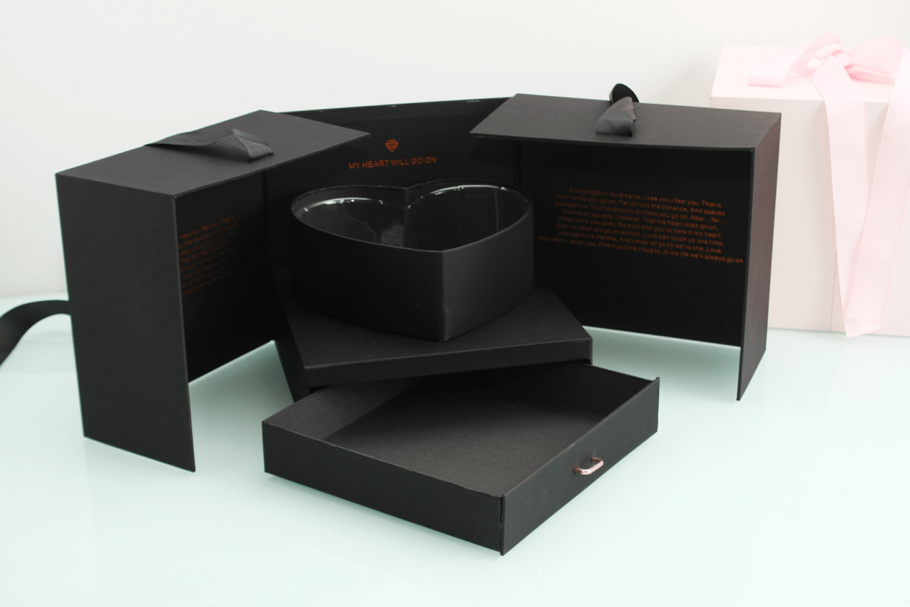 My Heart will go on Satin Square Flower Gift Box with Heart Shape and drawer - Elegant Supply