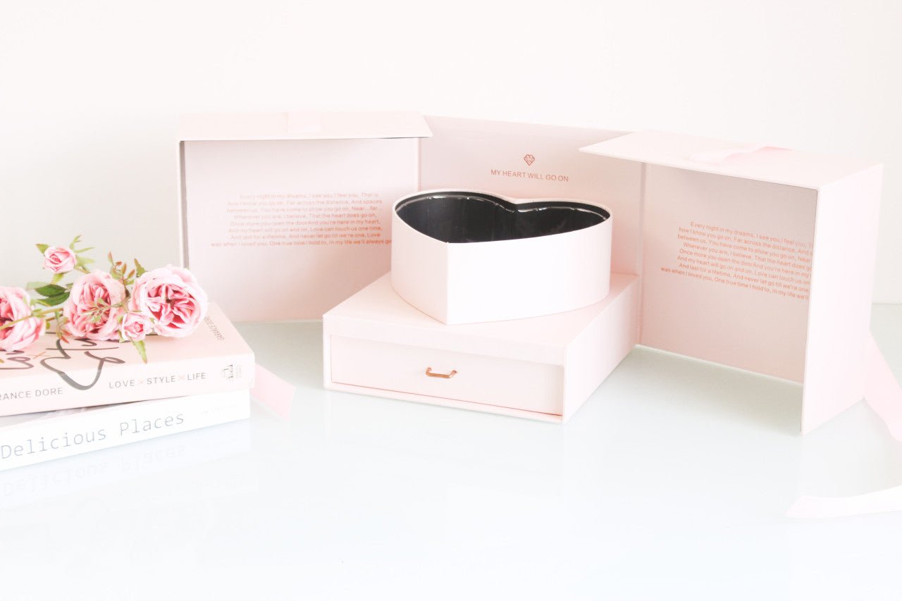 My Heart will go on Satin Square Flower Gift Box with Heart Shape and drawer - Elegant Supply