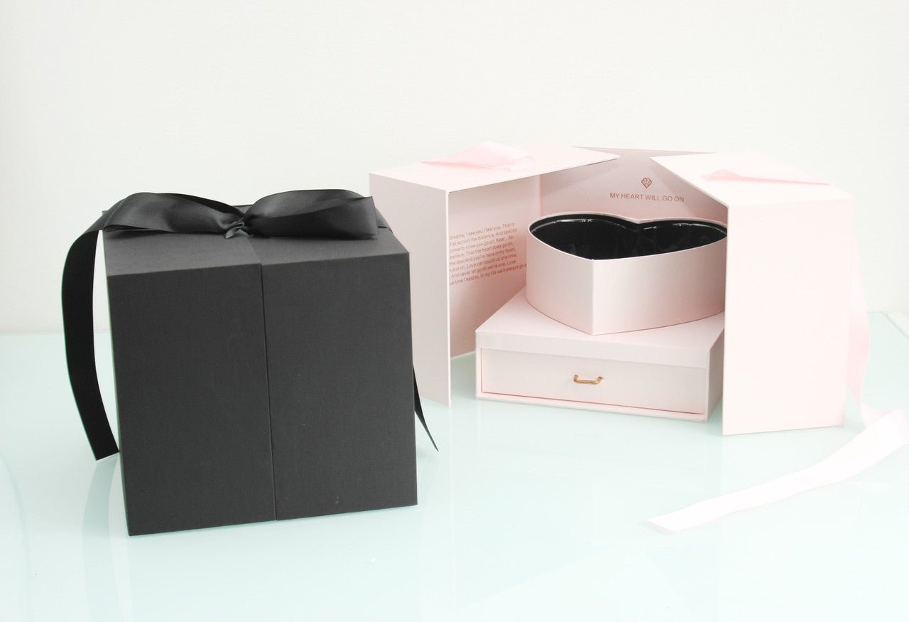 My Heart will go on Satin Square Flower Gift Box with Heart Shape and drawer - Elegant Supply