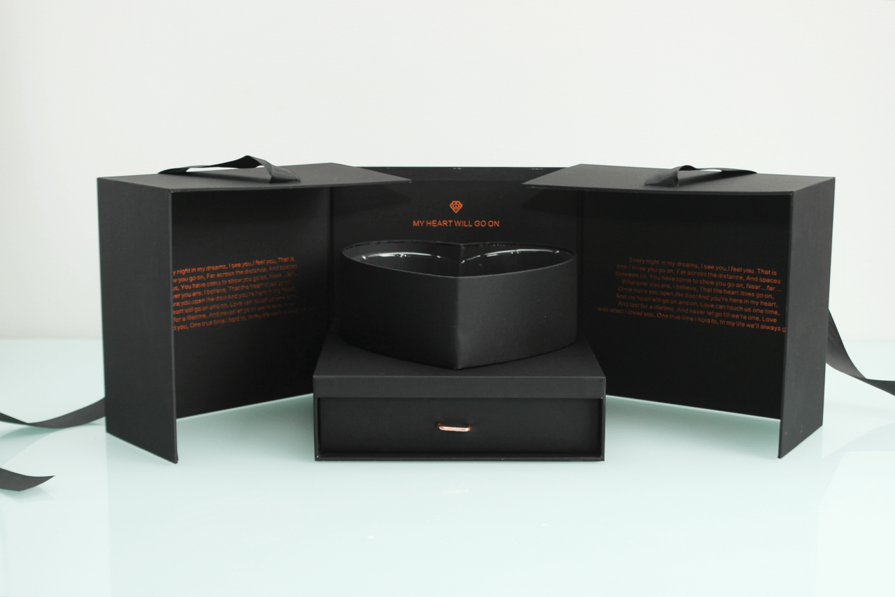 My Heart will go on Satin Square Flower Gift Box with Heart Shape and drawer - Elegant Supply