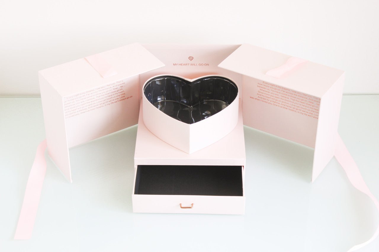 My Heart will go on Satin Square Flower Gift Box with Heart Shape and drawer - Elegant Supply