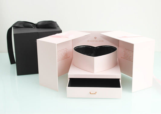My Heart will go on Satin Square Flower Gift Box with Heart Shape and drawer - Elegant Supply