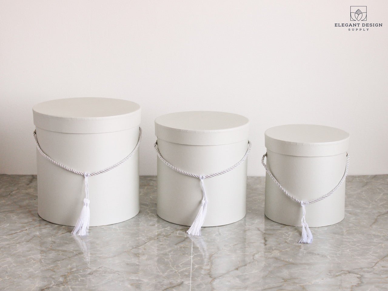 Pearly Round Flower Hat Gift Box with Tassel - Elegant Supply