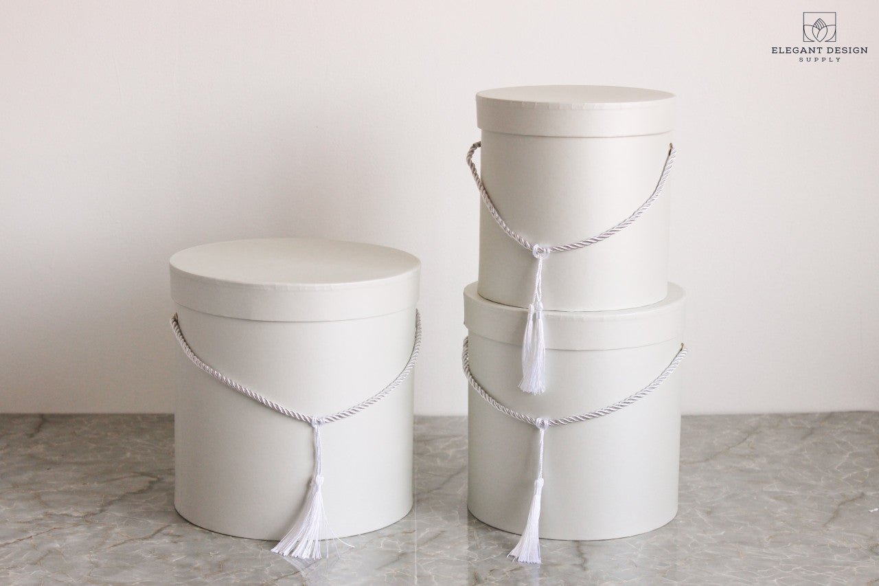 Pearly Round Flower Hat Gift Box with Tassel - Elegant Supply