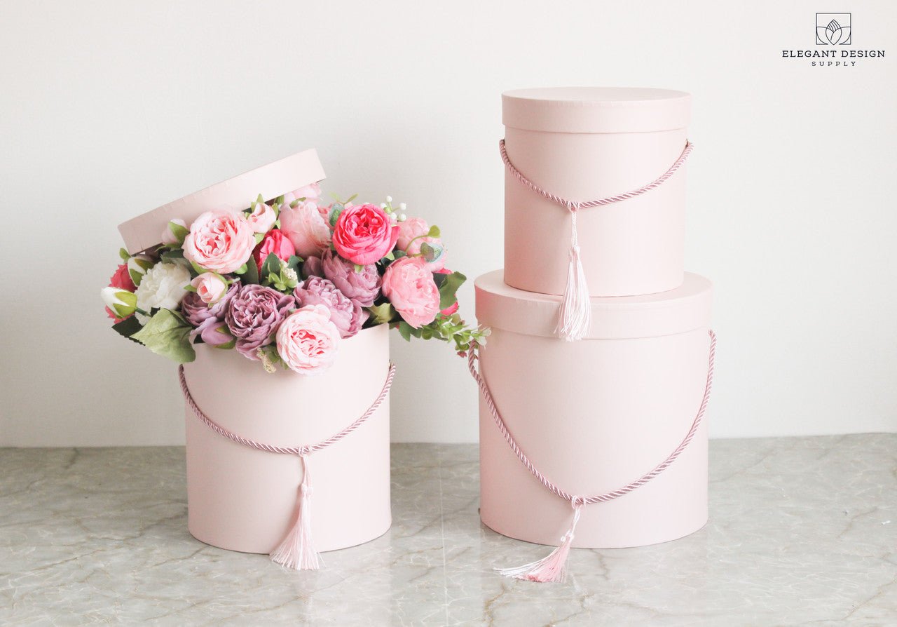 Pearly Round Flower Hat Gift Box with Tassel - Elegant Supply