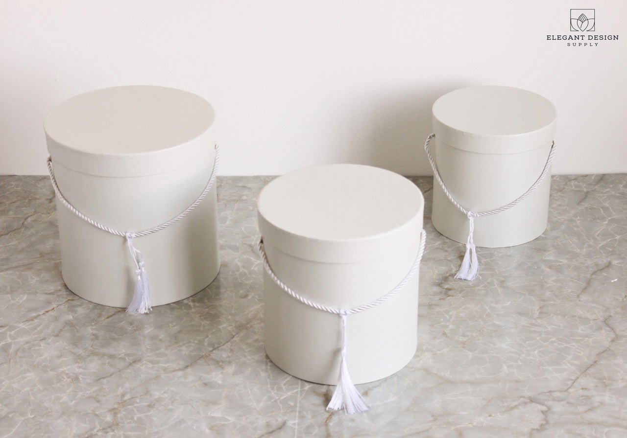 Pearly Round Flower Hat Gift Box with Tassel - Elegant Supply