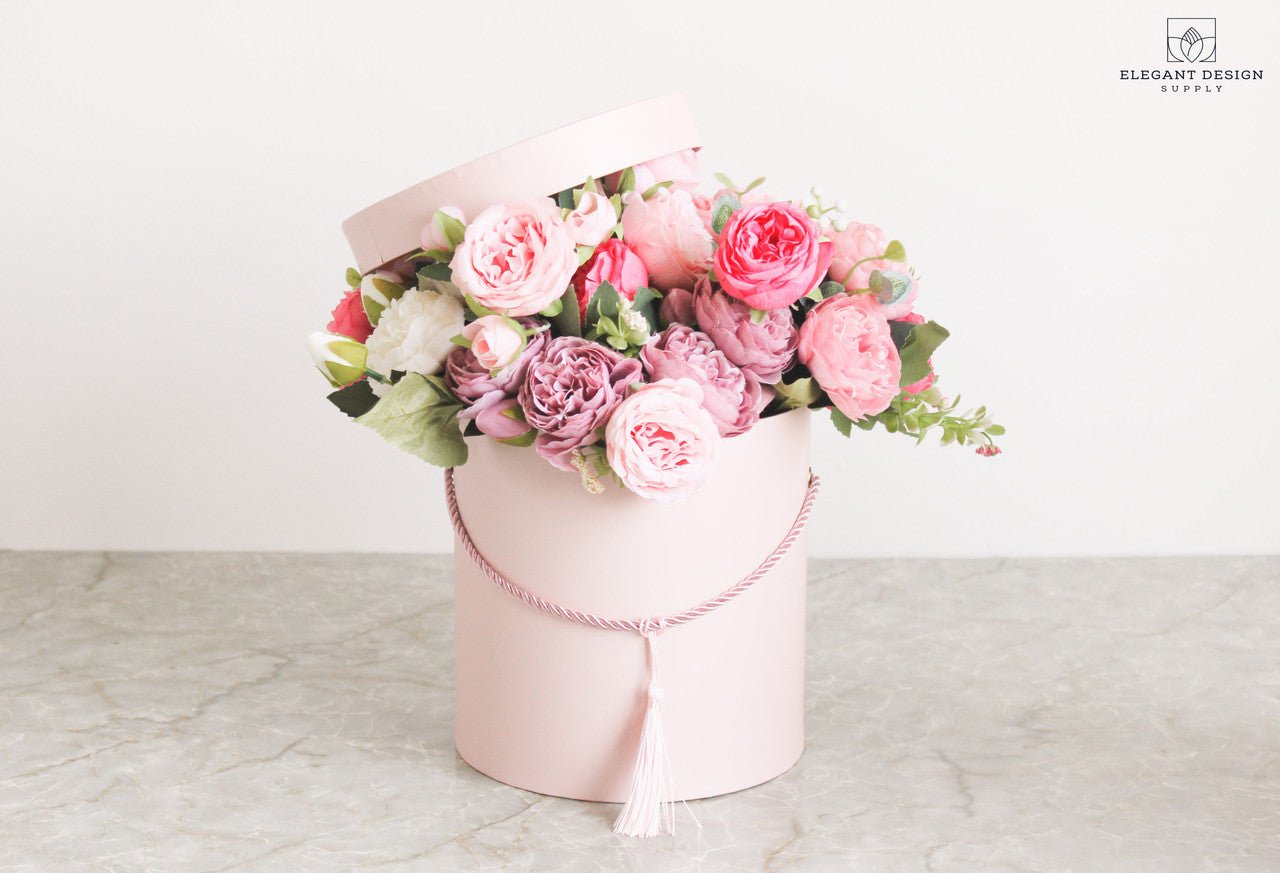 Pearly Round Flower Hat Gift Box with Tassel - Elegant Supply